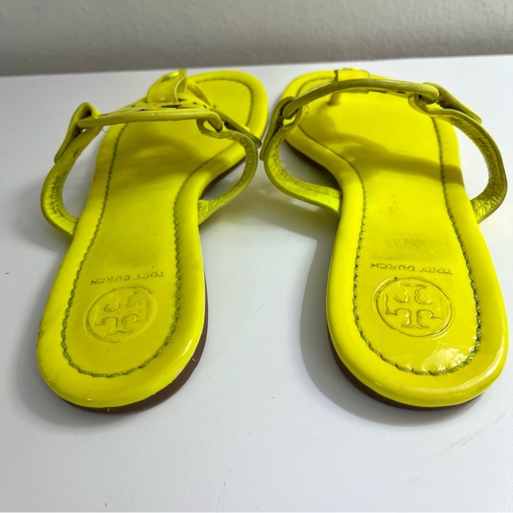 Tory Burch Neon Yellow Miller Patent Leather Sandals Size 6.5 - Picture 6 of 8